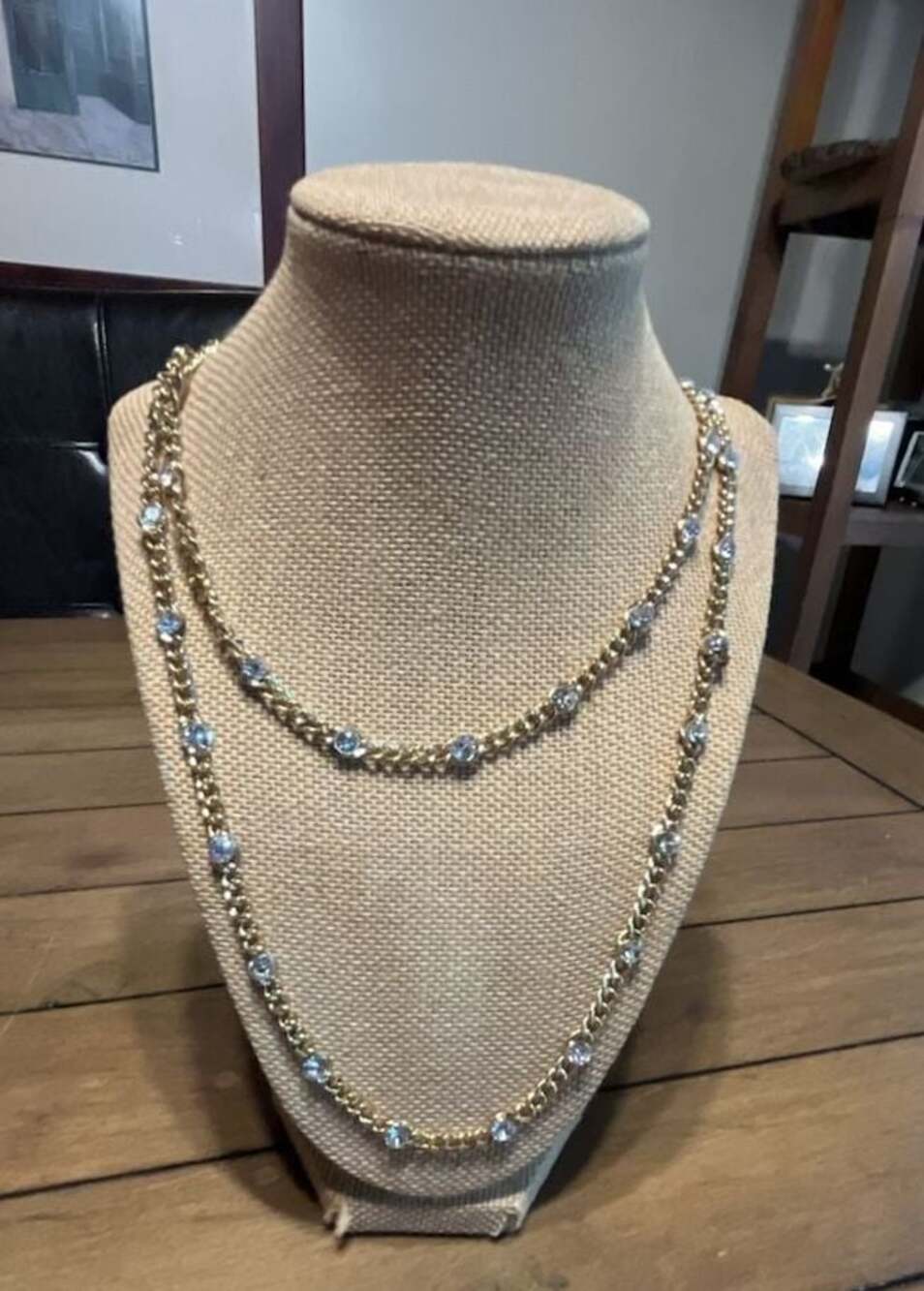 Anne Klein Gold-Tone Curb Chain Necklace with Rhinestone Stations